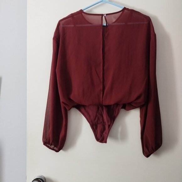 WILFRED Talmont Burgundy Chiffon Layered Bodysuit S - Picture 5 of 7